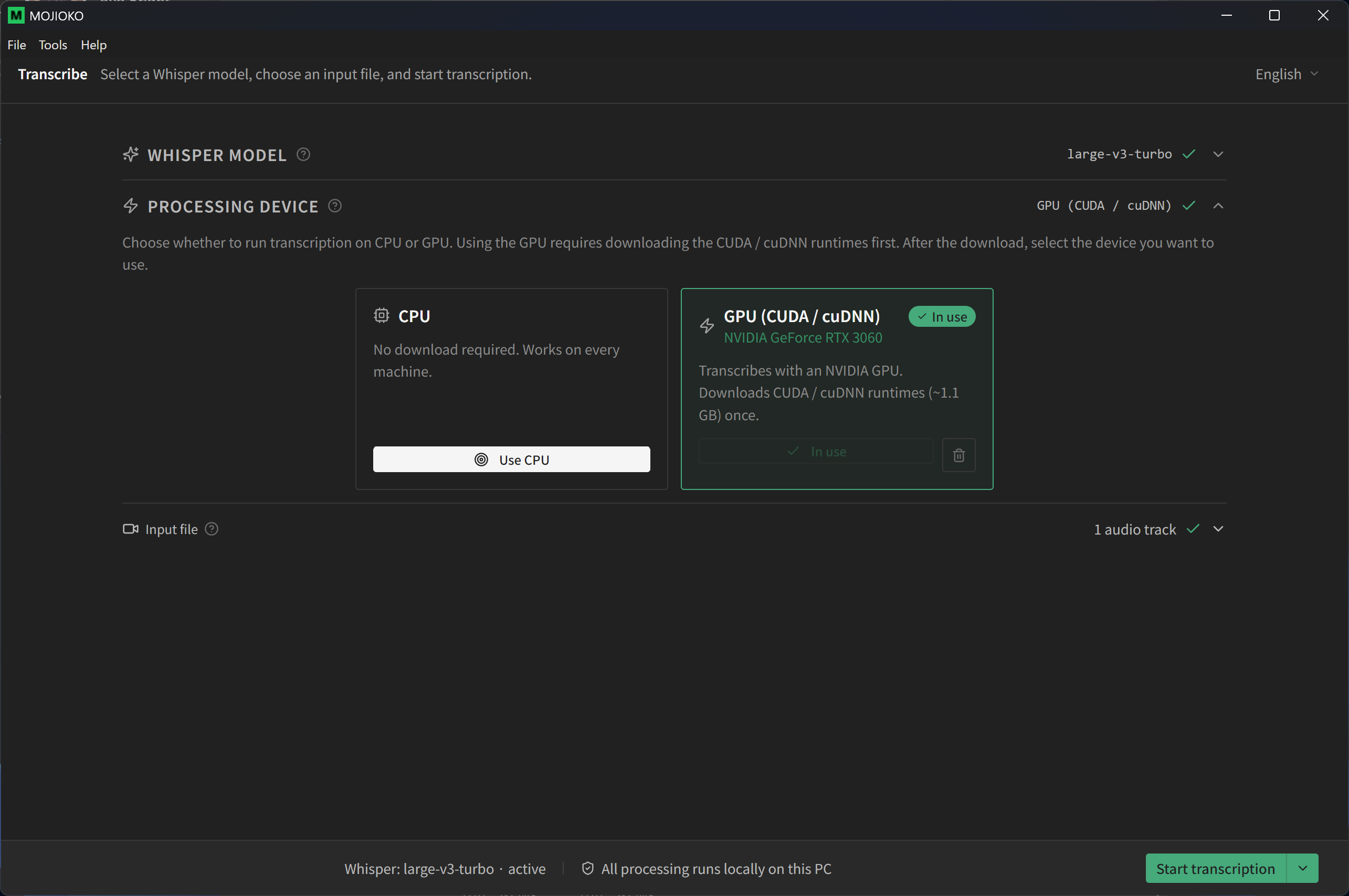GPU acceleration settings