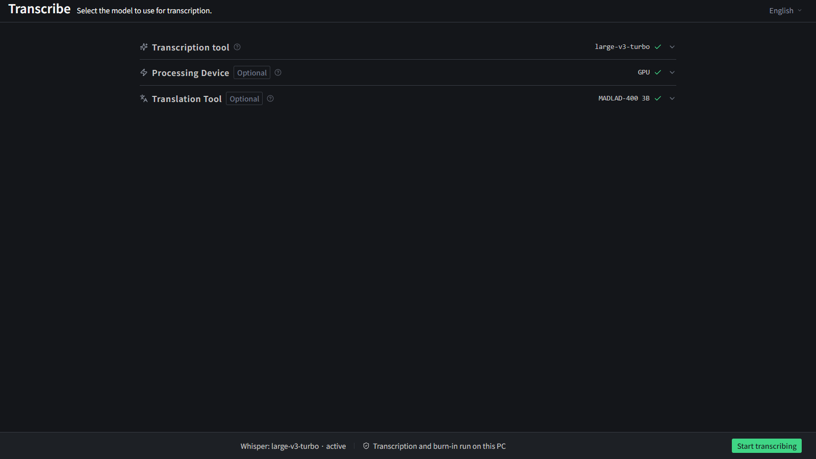 High-accuracy automatic transcription screen