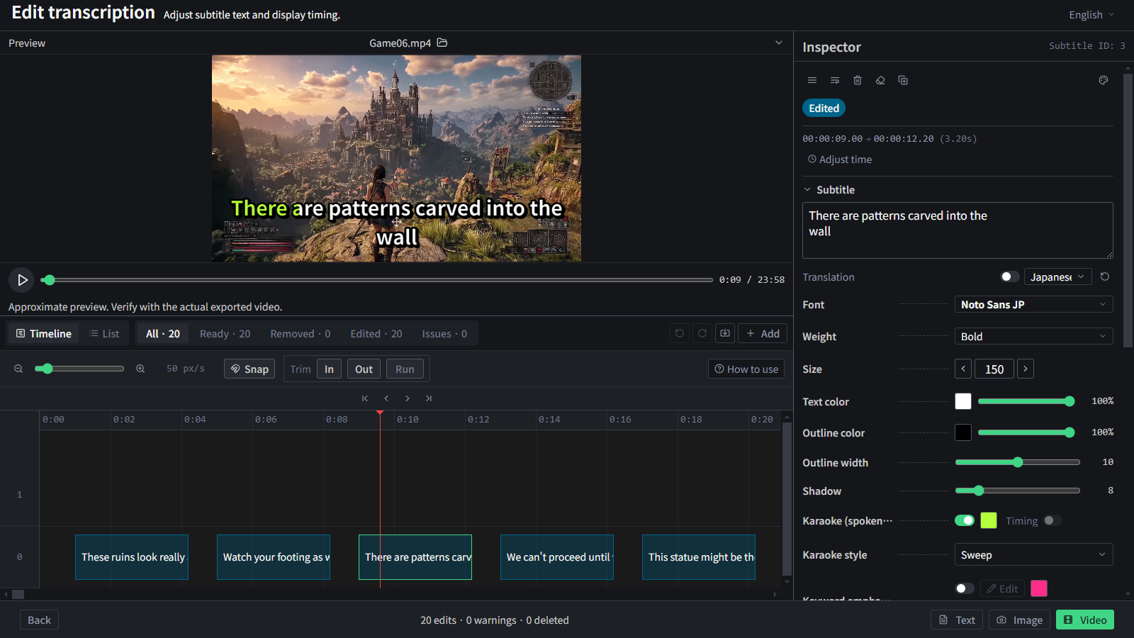 Burning subtitles into video for export